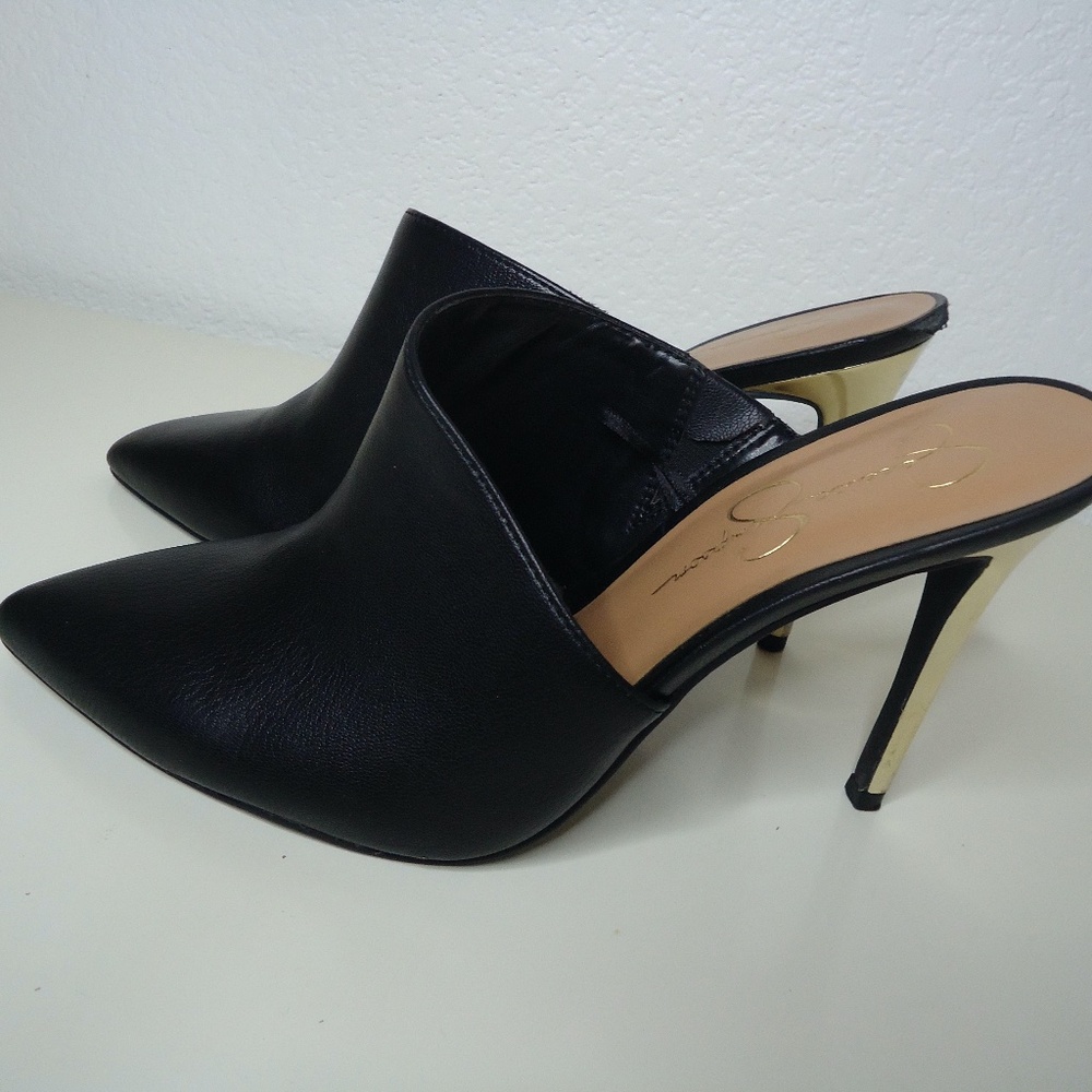 Jessica Simpson Black Slip On Closed Toed Pointed Toed Mule Heels - Size 11